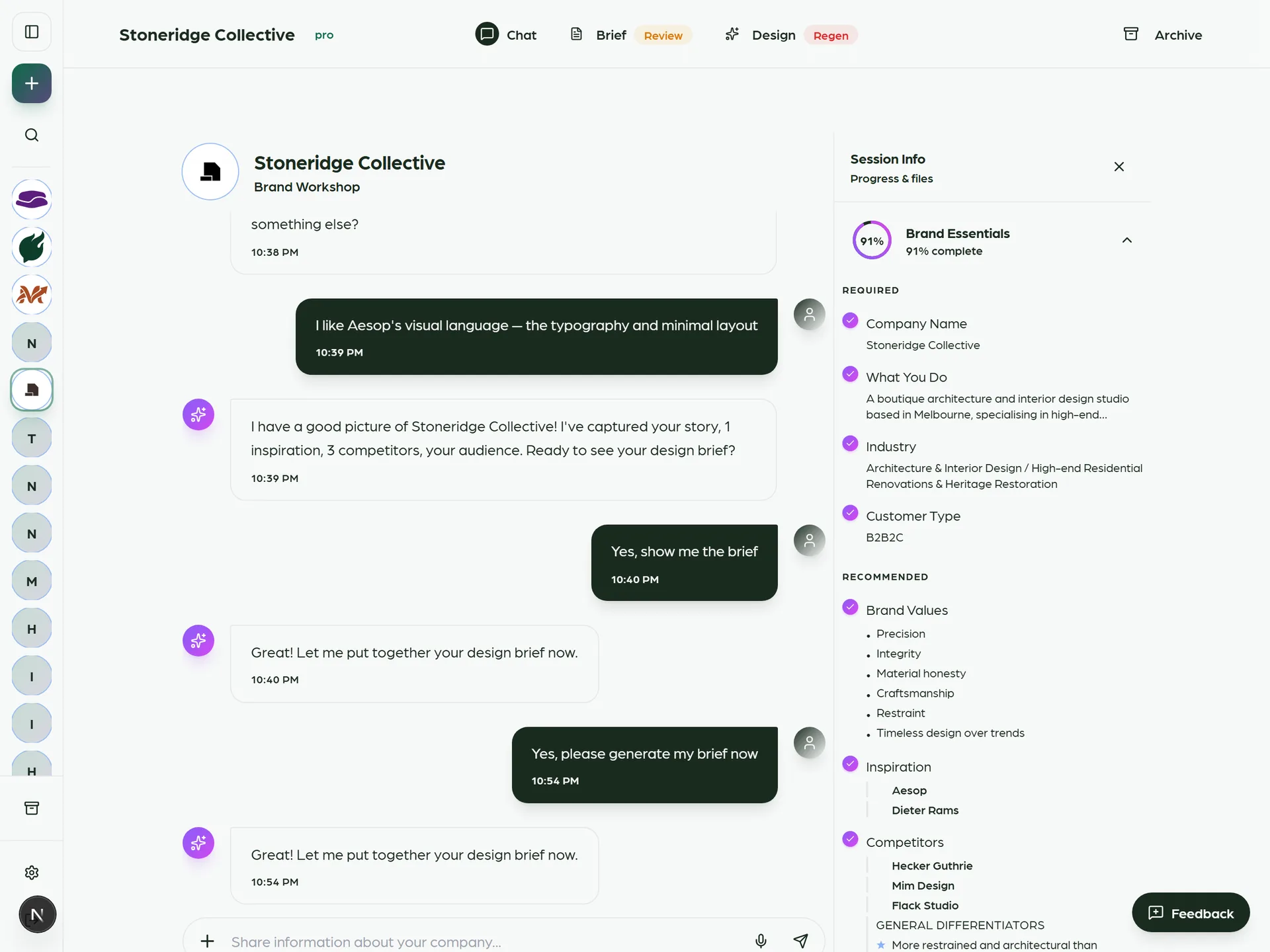 Talk step: Describe your company in a sentence or two plain English, no brief template to fill in.